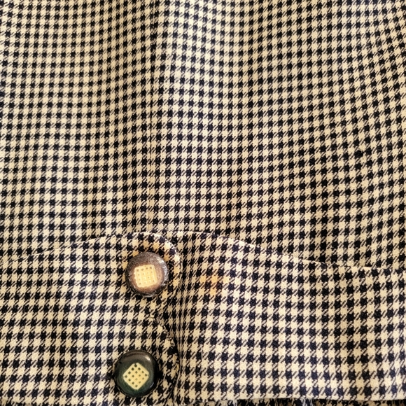 VINTAGE Micro Houndstooth Wool Long Riding Trench Coat Womens S/M Black ivory - Picture 14 of 14